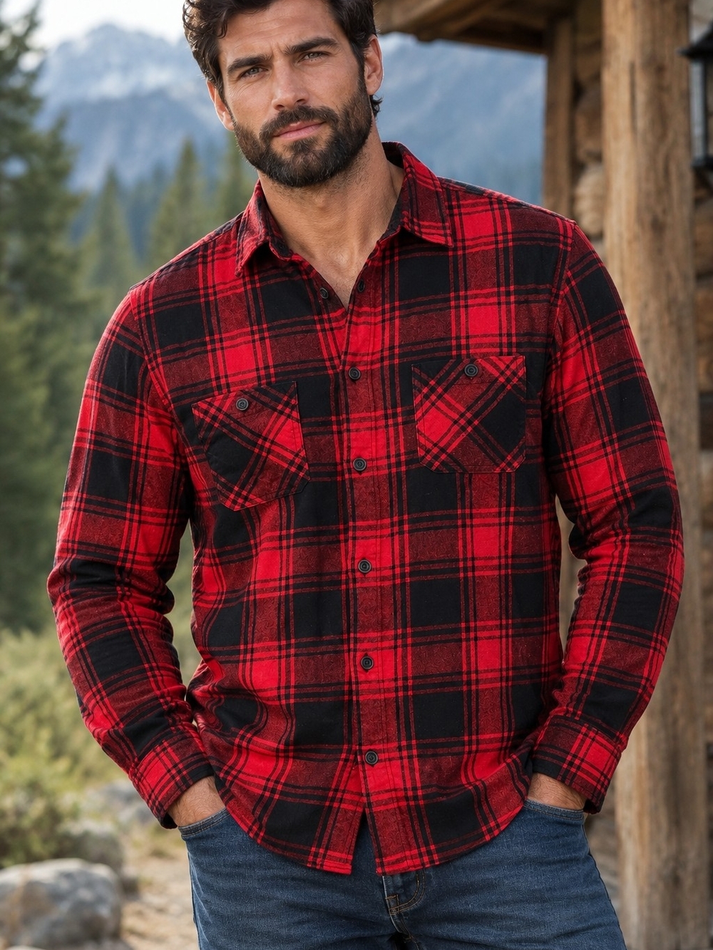 Urban pipeline Red and Black Plaid Flannel Button-Down Shirt